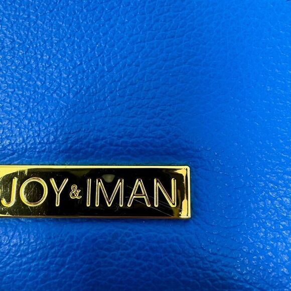 Joy & Iman Tan Leather Zip Card Pockets Sky Blue Clutch Wristlet - Picture 3 of 7